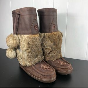 Genuine Leather Sheepskin Lined Fur Winter Boots Sz 8